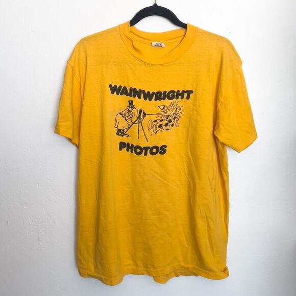 Vintage Photo Photographer Tee T Shirt XL Yellow Funny Wainwright Clown Hanes - Picture 2 of 5